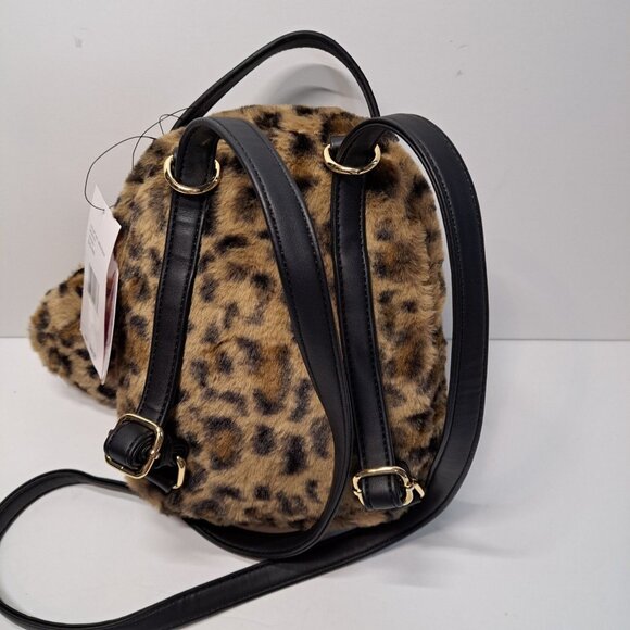 Betsey Johnson Mini Kitsch Faux Fur Cat Leopard Backpack Crossbody & Earbud Case - Picture 14 of 16